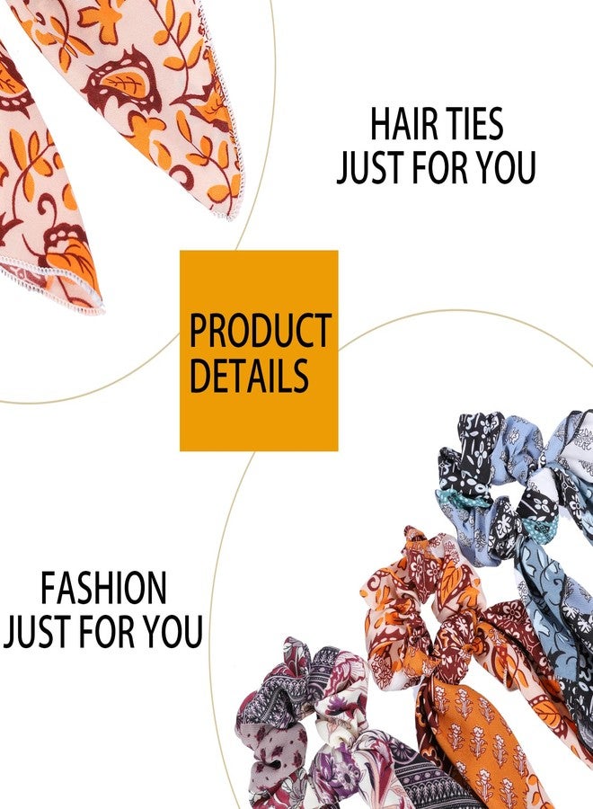 Cutewing Hair Scarf Scrunchie,6PCS Paisley Scarf Ties Flower Bow Scrunchie,2 in 1 Design Long Tail Scrunchies Ponytail Ribbons,No Hurt Accessories for Women Girls - Image 5